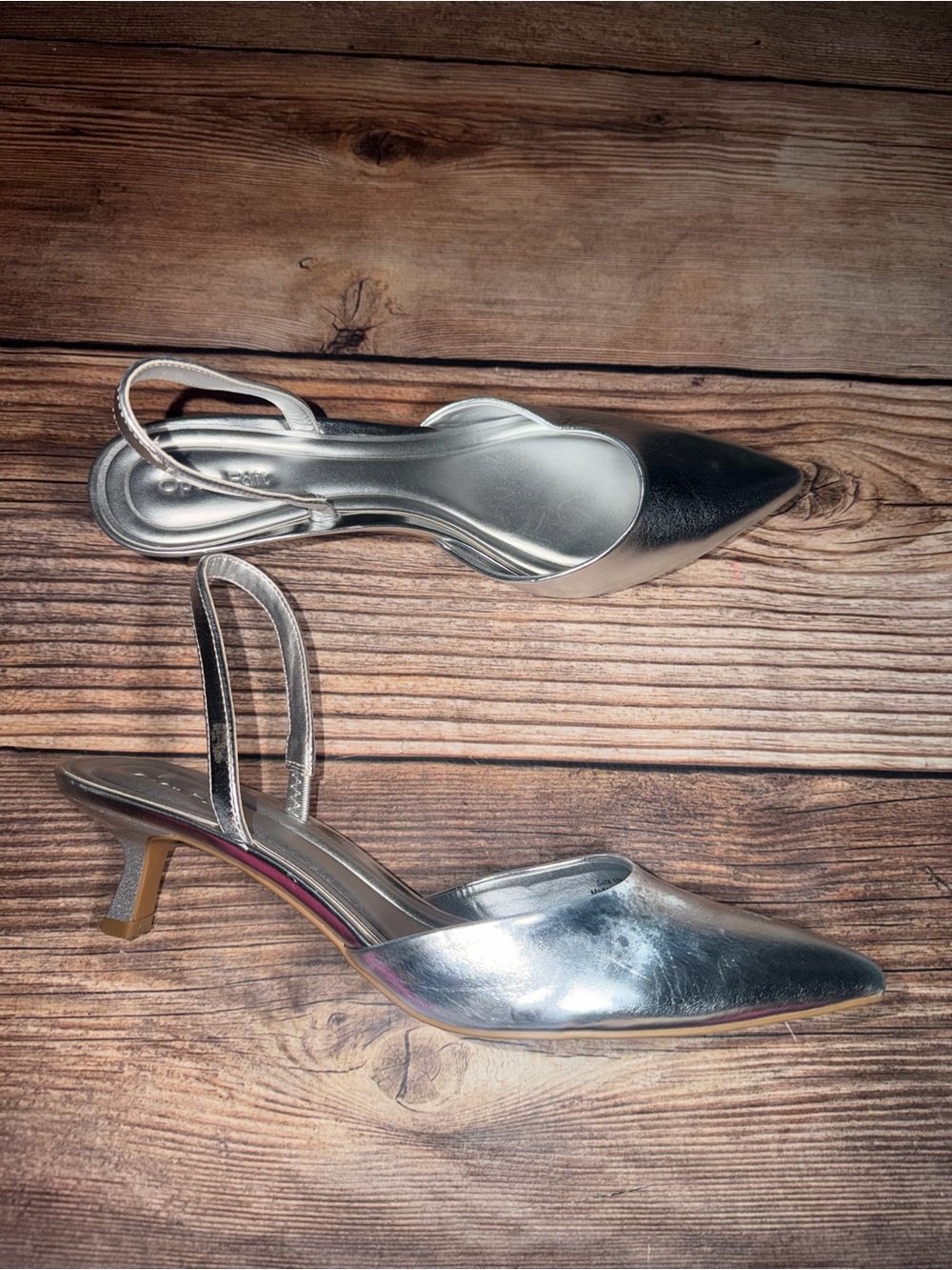 Open edit size 10 Silver Pointed Slingback Mules